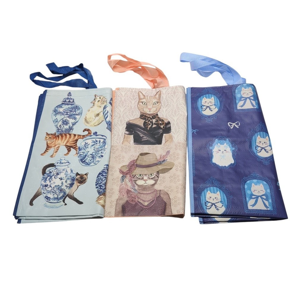 NEW 3 Cat Reusable Shopping Totes Bags Ginger Jars Hats Frames Marshalls TJMaxx